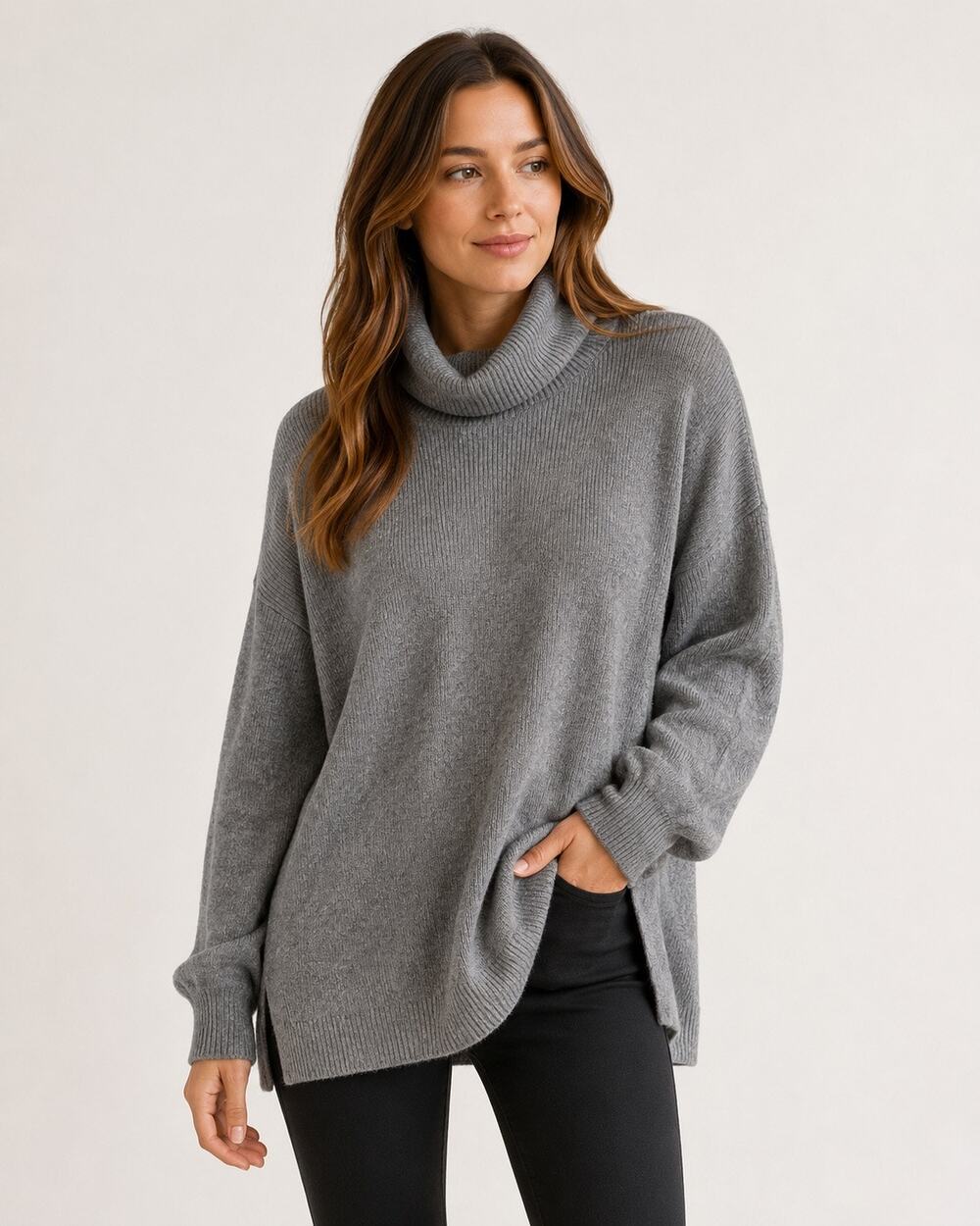 Free People Gray Cowl Neck Oversized Ribbed Knit Sweater Pullover XS Slouchy